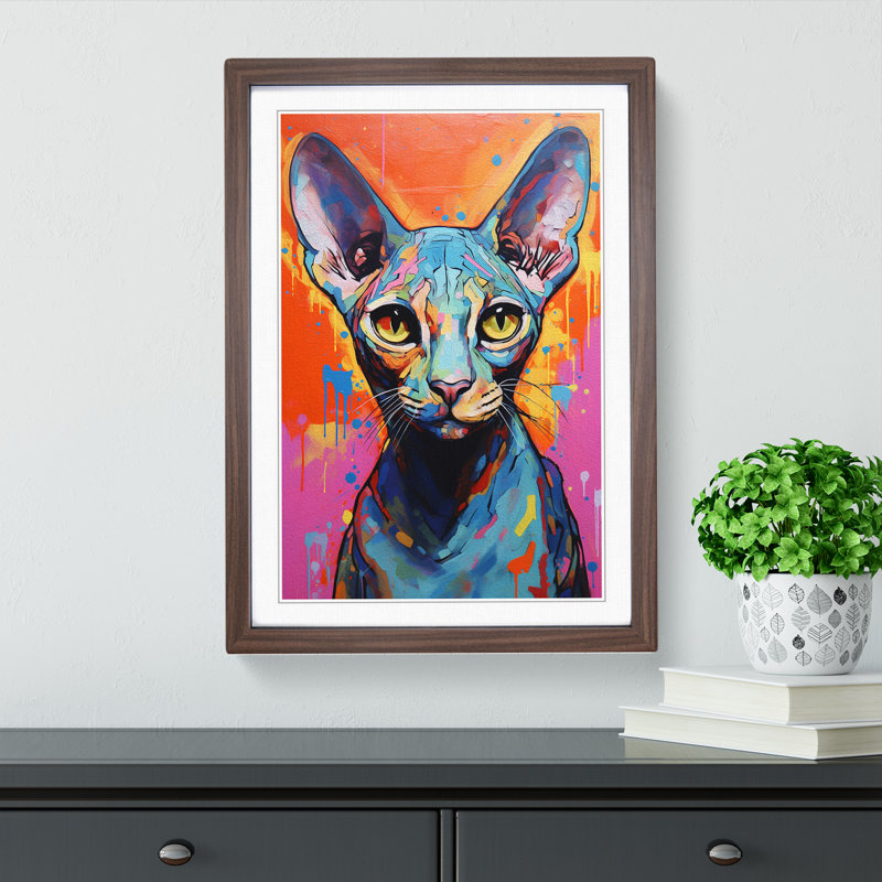 Sphynx Cat Expressionism - Single Picture Frame Print on Wood, Walnut, 46cm H x 34cm W x 2cm D