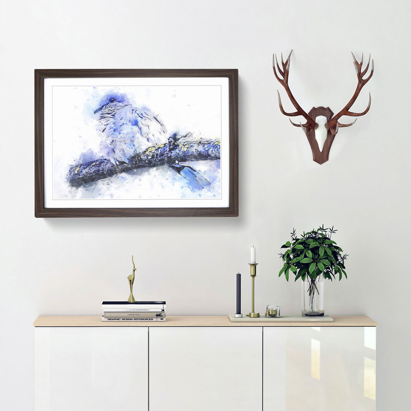 Turtledove in Abstract - Picture Frame Painting Print, 50cm H x 76cm W x 2cm D, Walnut