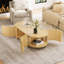 Table basse ovale en bois d'hévéa naturel 47 po avec 1 tablette et 2 portes de rangement ouvertes pour le salon, style contemporain