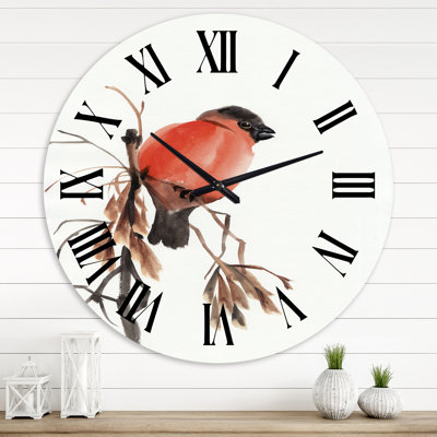 Bouvreuil rouge sur une branche - horloge murale traditionnelle