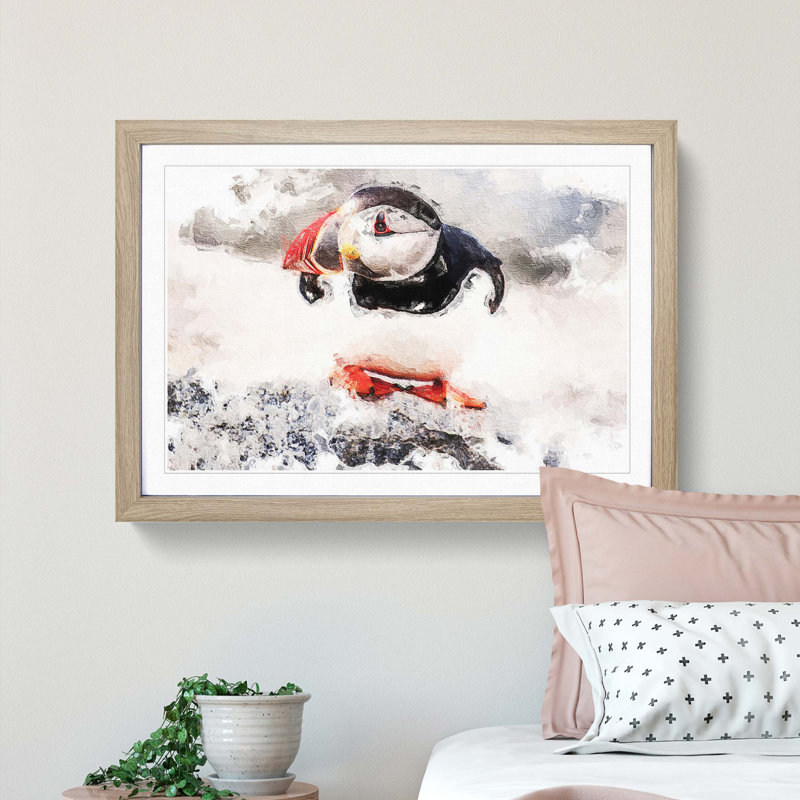 Atlantic Puffin - Framed Print, 45cm H x 63cm W x 2cm D, Oak Framed