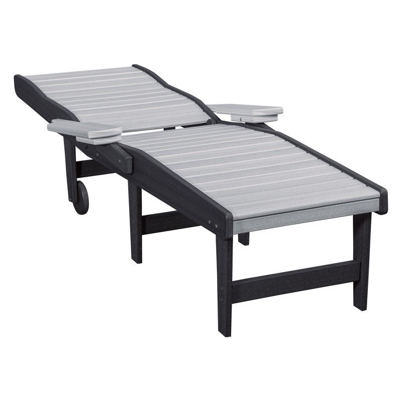 HDPE Outdoor Chaise Lounge Chair In Light Gray and Black, Light Gray/Black