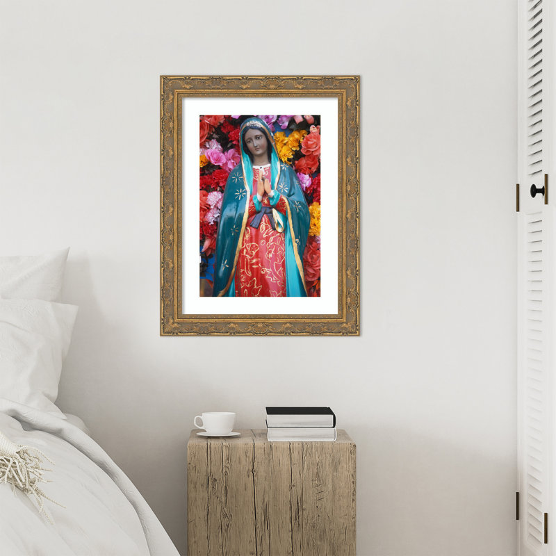 Vierge de Guadalupe, impression sur bois encadrée en bois, 28 x 22, Filigrane doré