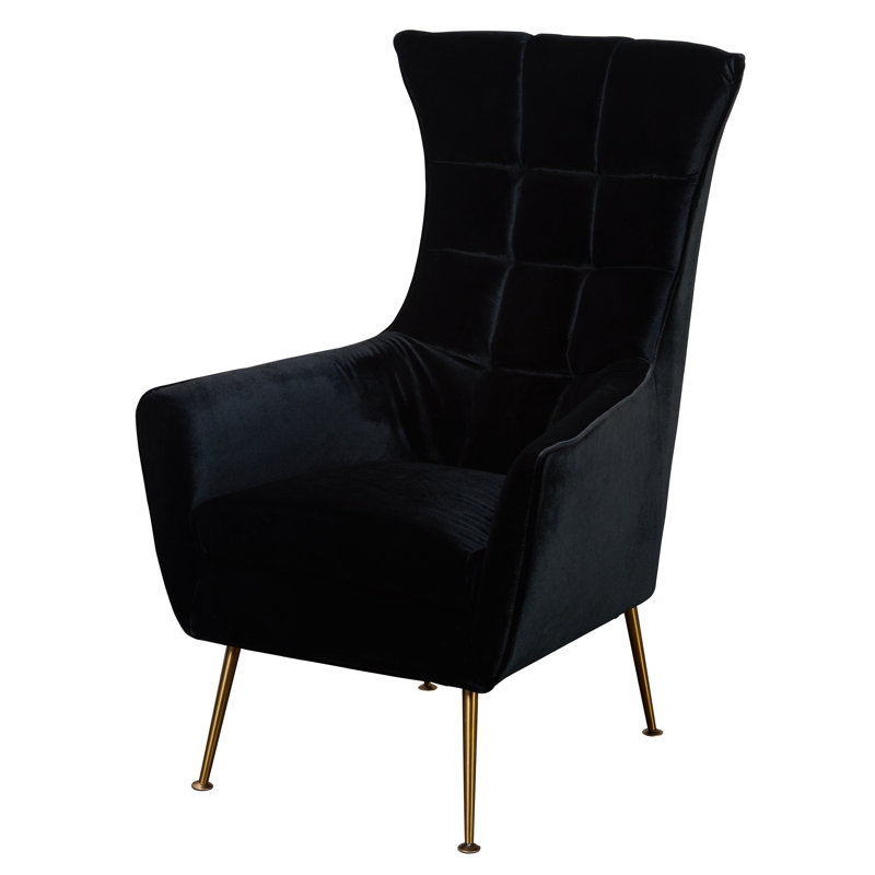 Upholstered Wingback Chair, Black Velvet Polyester Blend