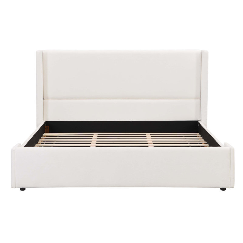 Lit tapissier en tissu blanc KING