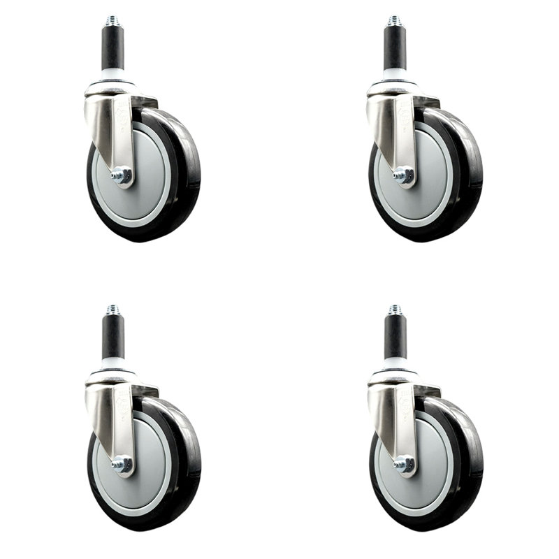 Polyurethane Swivel Expanding Stem Caster Set, Black, 5" H x 5" W