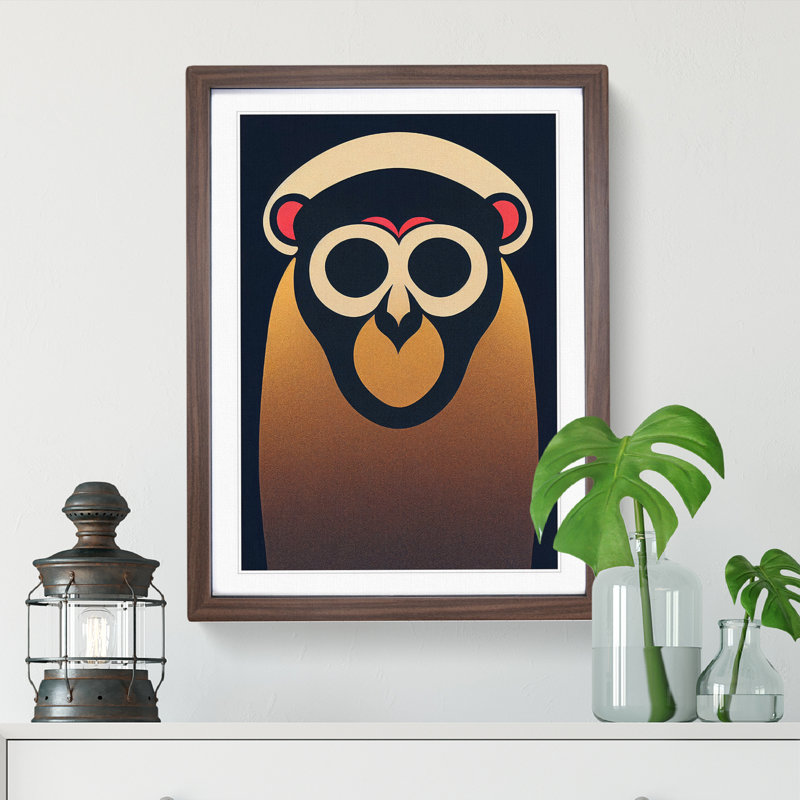 Monkey In Abstract No.3 - Wrapped Canvas Print, Walnut Framed, 64cm H x 46cm W x 2cm D