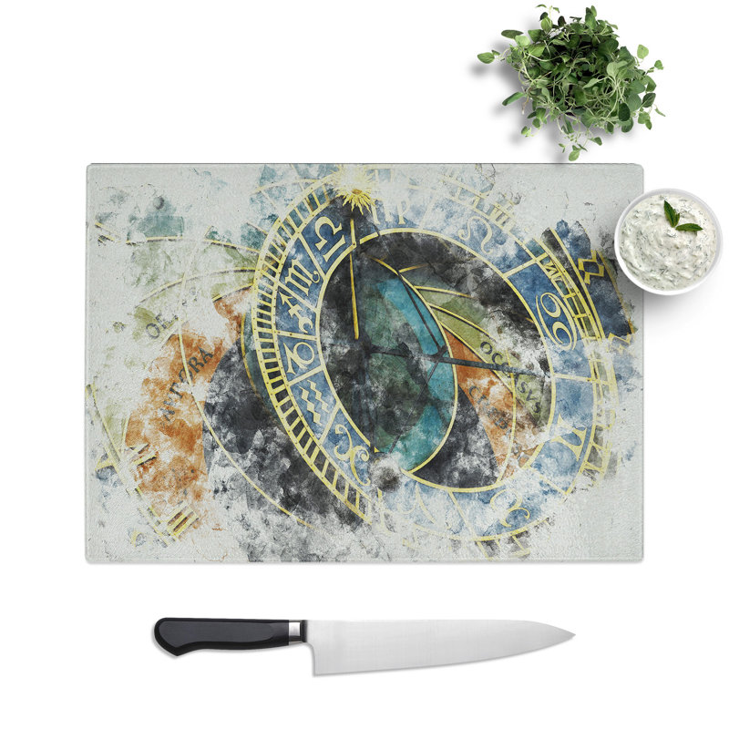 Astronomical Clock in Prague Watercolour Chopping Board, 0.4cm H x 20cm W x 28.5cm L