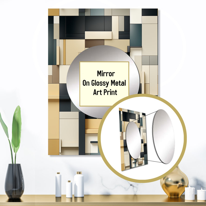 Taupe géométrique Blocks Harmony - miroir mural géométrique unique, miroir géométrique, impression d'art en métal