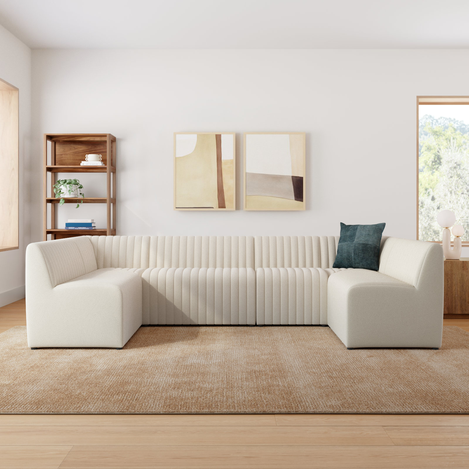Brandt Modular Sectional, 31.5" H X 119.5" W x 66.5" D, Cream Polyester