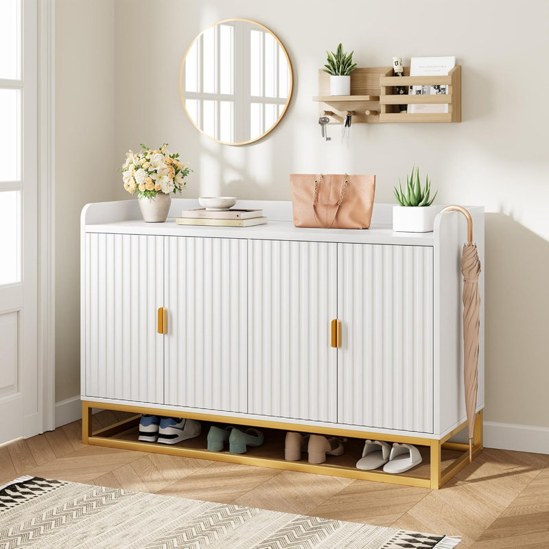 Buffet cannelé 47,2 "avec armoire de rangement, buffet de cuisine moderne avec tablettes réglables, Blanc