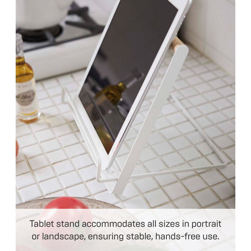 White Steel and Wood Cookbook and Tablet Stand