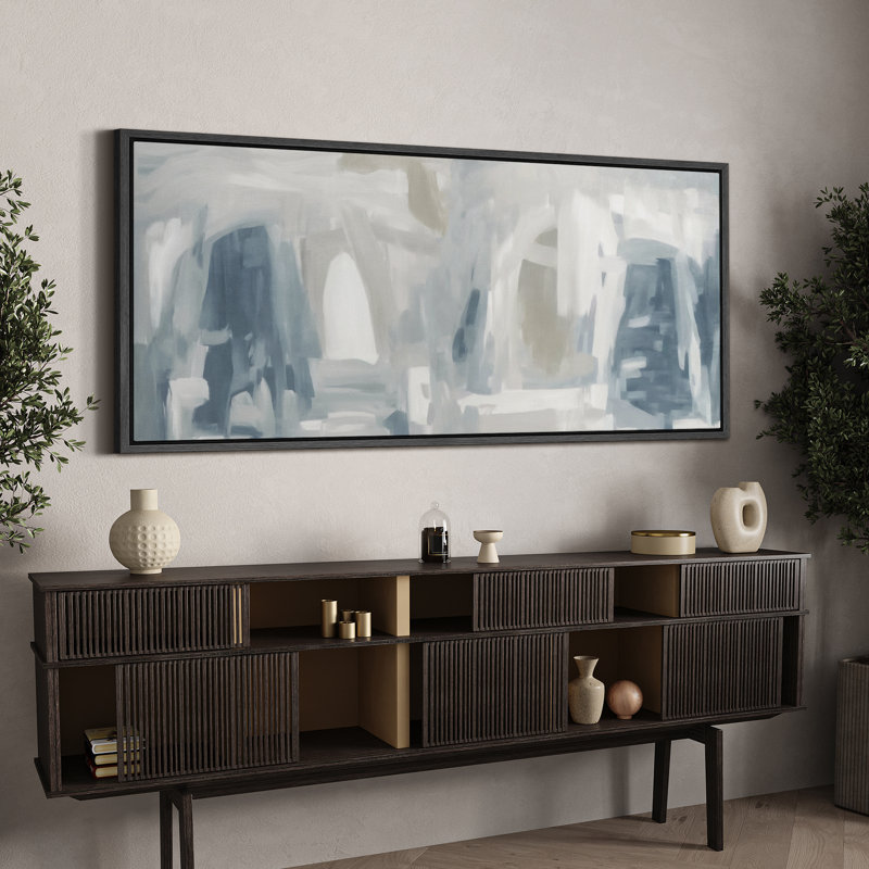 Grande impression sur toile encadrée, reproduction abstraite neutre pour décoration intérieure moderne, H 30 po x l 60 po