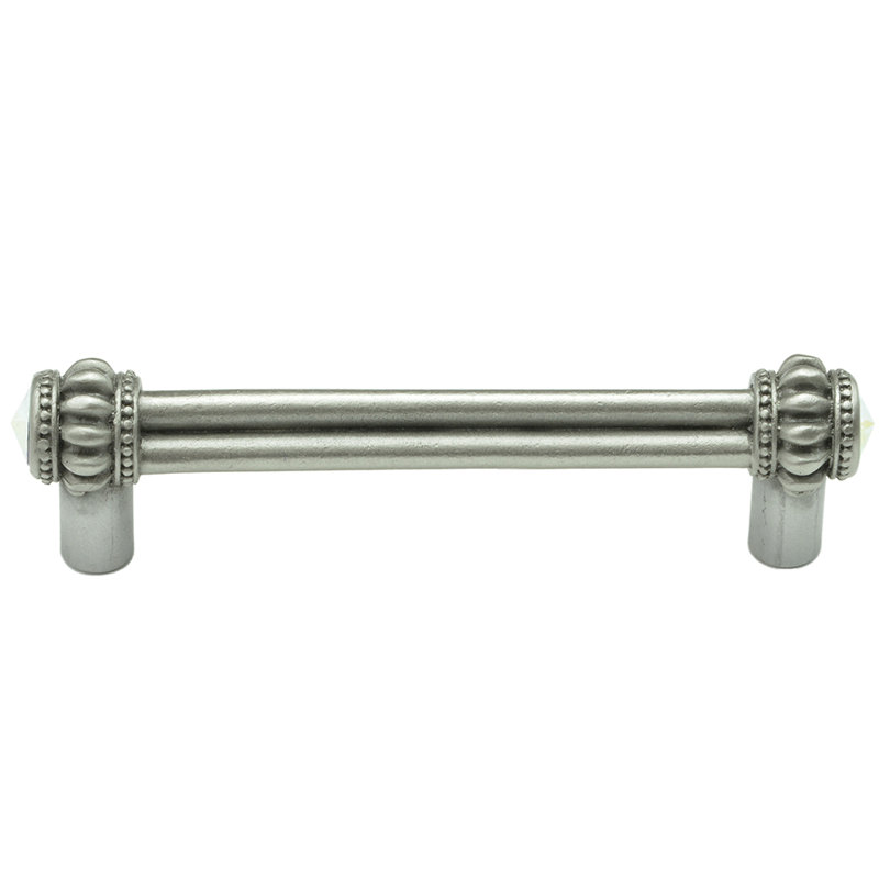 Poignée double en cachemire avec 2 cristaux Swarovski Aurore Boreale, 4", Satin