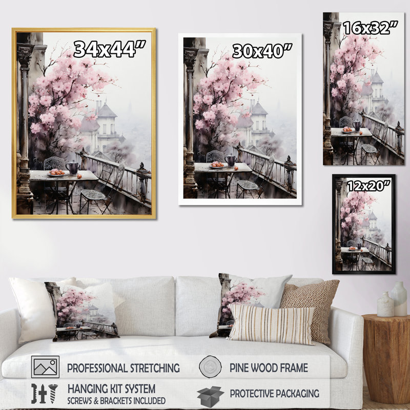 «Pink Paris Montmartre Mist», reproduction sur toile, H 32 po x l 24 po x P 1 po, Cadre flottant noir