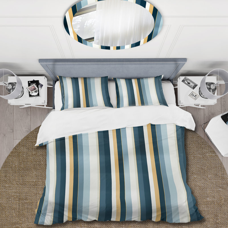 Ensemble de housse de couette bleu et blanc à rayures fines, Housse de couette simple + 1 taie décorative stan