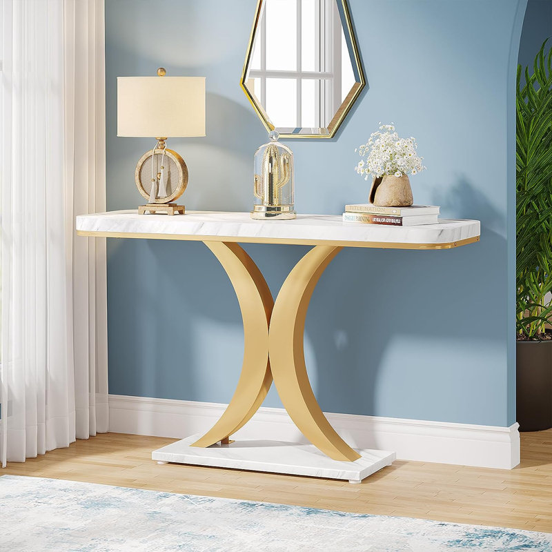 Evija 100cm Console Table, Gold, White