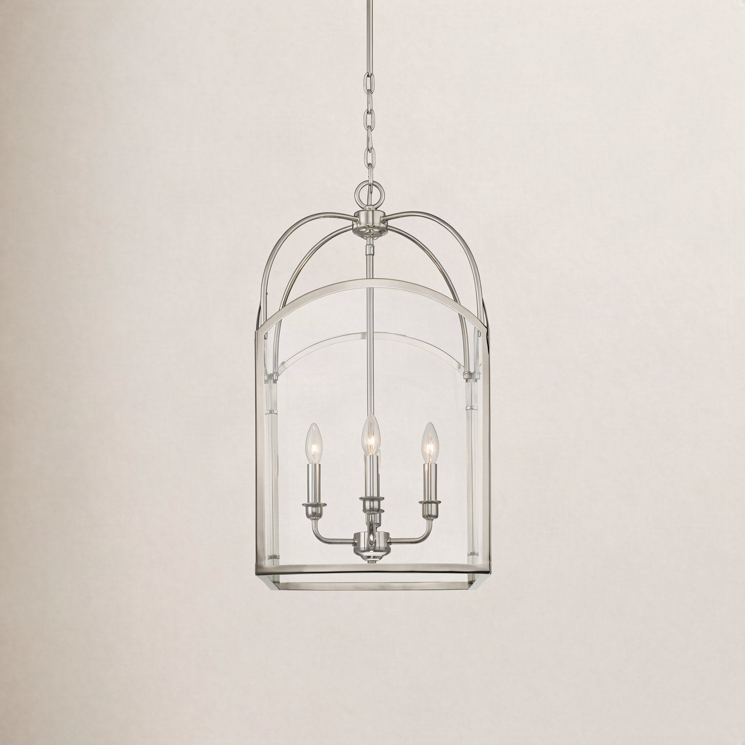 Laventall 4 - Light Dimmable Lantern Chandelier, Polished Nickel, 23" H x 12" W x 12" D