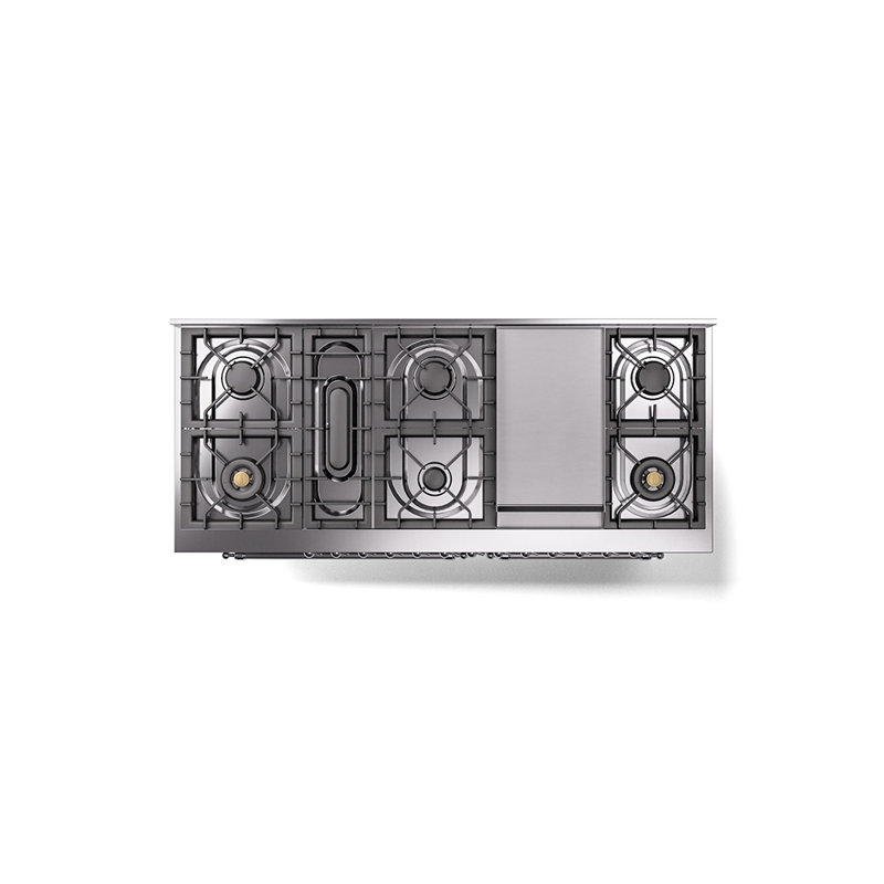 ILVE Nostalgie II 60 Dual Fuel Range, 9 Burners, Griddle, Natural Gas, Stainless Steel/Chrome