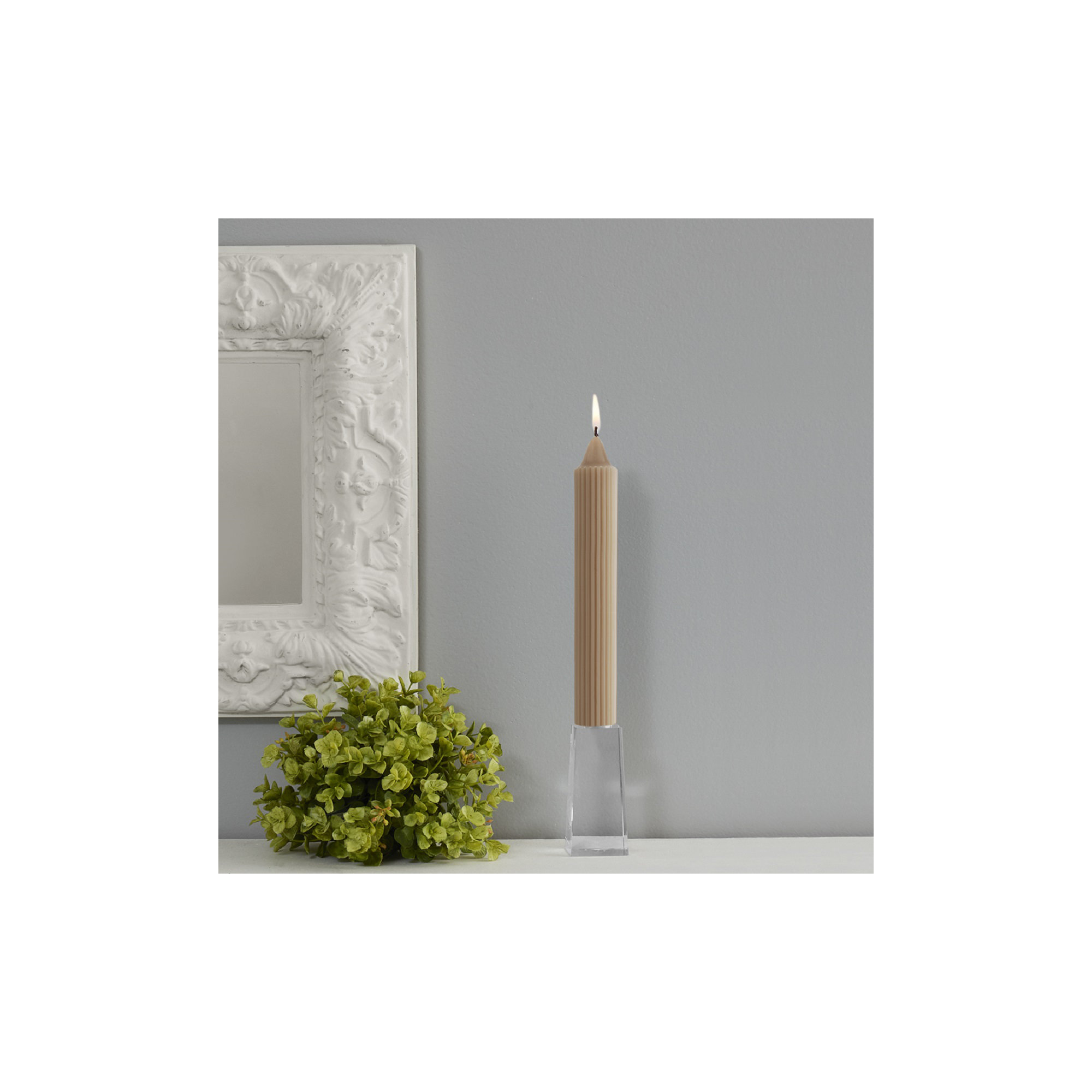 Grecian Collenette Unscented Taper Candle, 9" H x 1.25" W x 1.25" D, Taupe