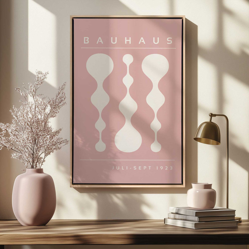 «Midnight Retro Bauhaus», reproduction sur toile encadrée, H 48,75 po x l 32,75 po, Rose, Cadre flottant blanc opaque