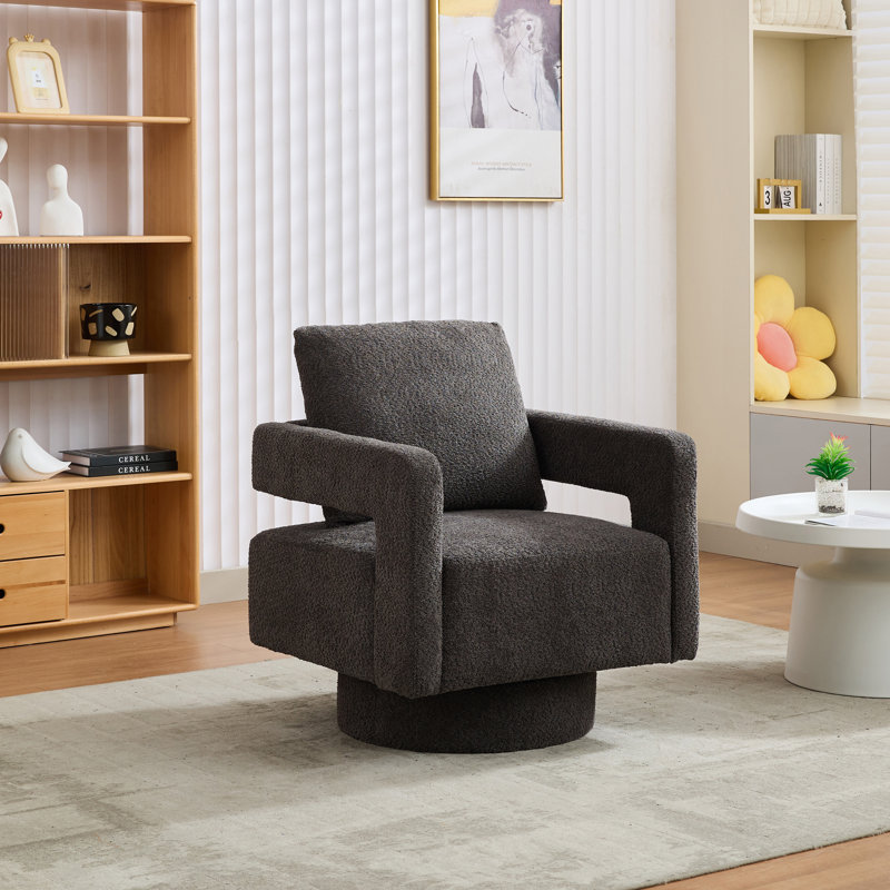 Fauteuil demi-tonneau pivotant rembourré Riqui, Tissu gris charbon