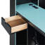 Lit de jour de jeu double avec bureau et lumières intégrés, cadre de lit moderne en bois avec 3 tiroirs de rangement et station de charge intégrée, bibliothèque multifonctionnelle noir et bleu