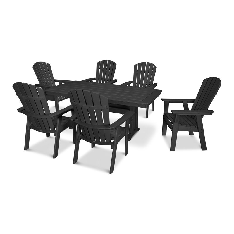 POLYWOOD Nautical Adirondack 9-Piece Trestle Dining Set, Black, 9 Pieces: Table, 8 Chairs