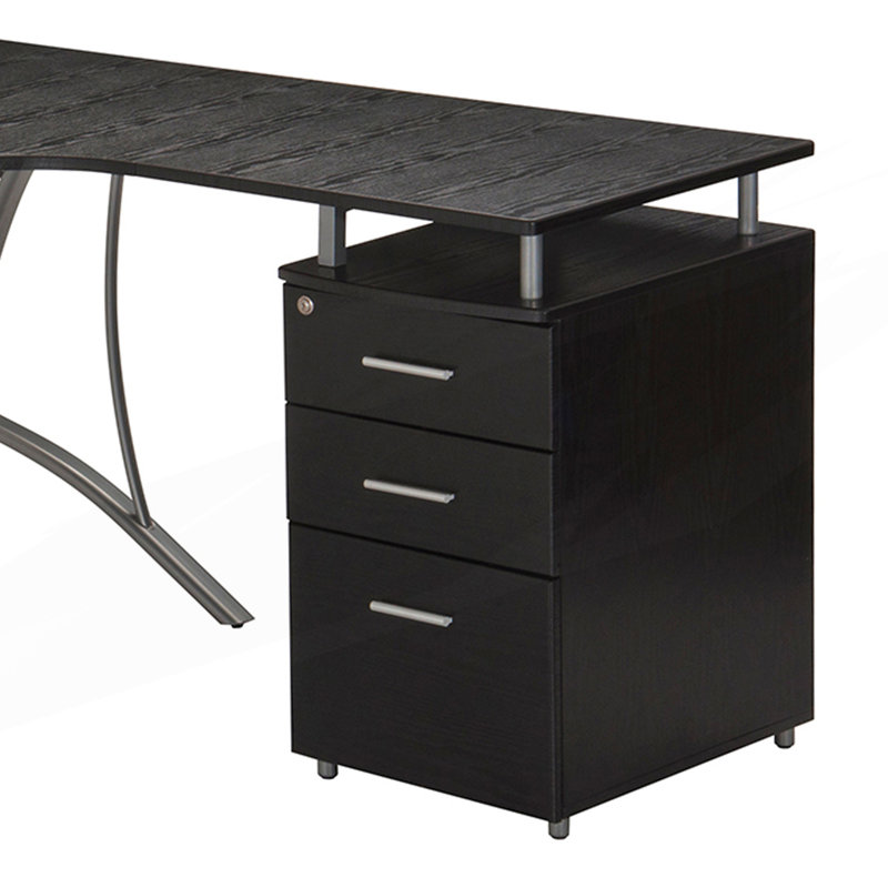Bureau d'ordinateur moderne en L avec classeur et rangement