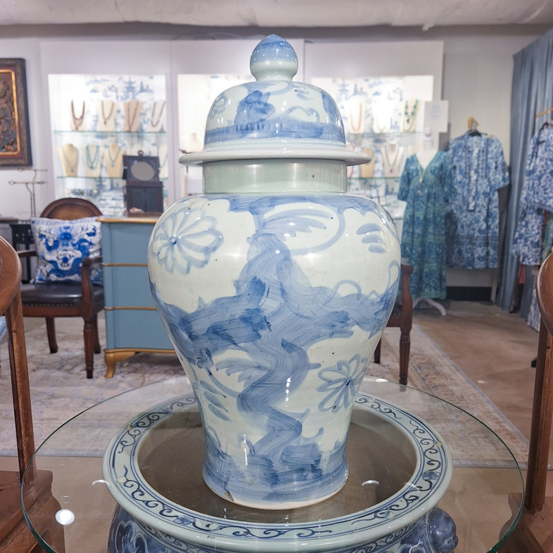 Blue and White Lidded Jar