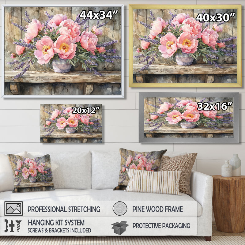 Iryna pivoines et lavande Bouquet II - pivoines, art mural, Reproduction encadrée d'une seule photo, Noir, noir, noir, noir