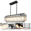 40'' 6-Light Black Linear Chandelier with Water Ripple Textured Glass Panels – Industrial Pendant Lighting for Kitchen Island & Dining RoomIsland Living Room Rectangular Lighting-1210933509