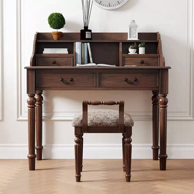 White Rectangular Solid Wood Executive Desk with drawers desk
