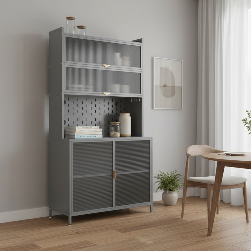 Huche de salle à manger 73 "en acier inoxydable gris texturé avec deux portes