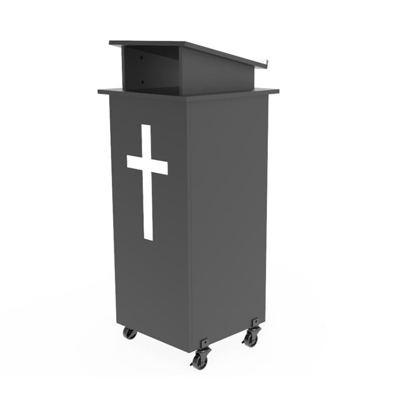 Black Wood Podium Pulpit Lectern with White Cross Event Debate Speech School Mobile