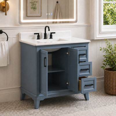 Allendale 36" Freestanding Bathroom Vanity In Blue With White Quartz Top & Single Sink