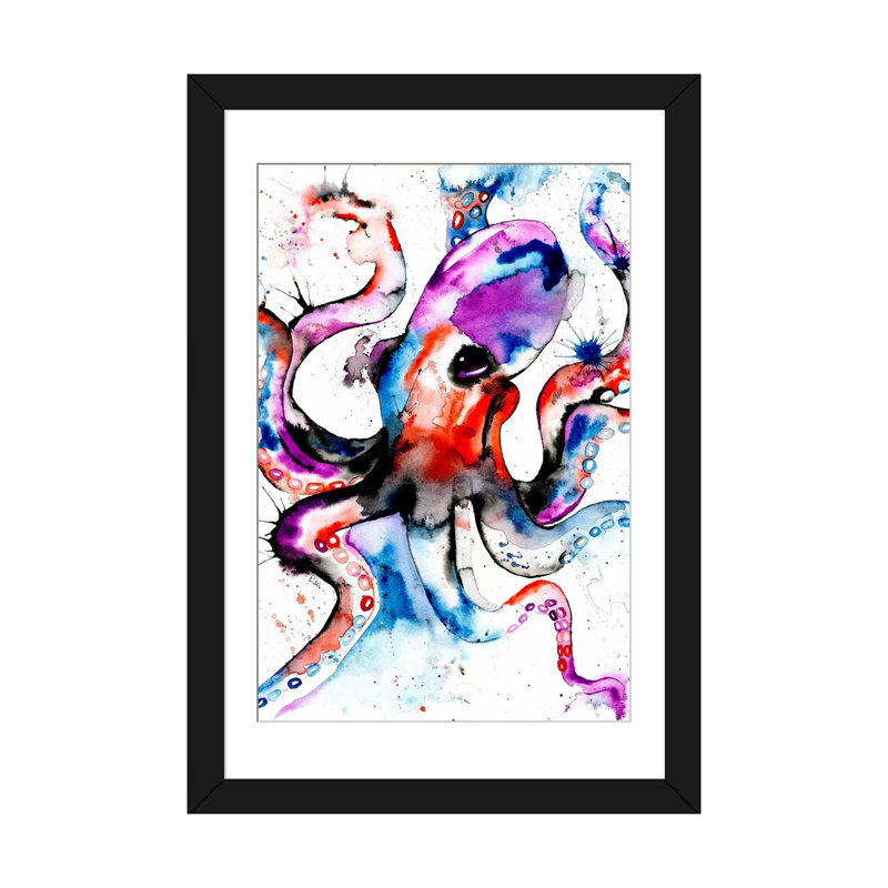 « octopus » par lisa whitehouse, impression sur toile, H 24 po x l 16 po x P 1 po, Papier d'art encadré noir, Blanc