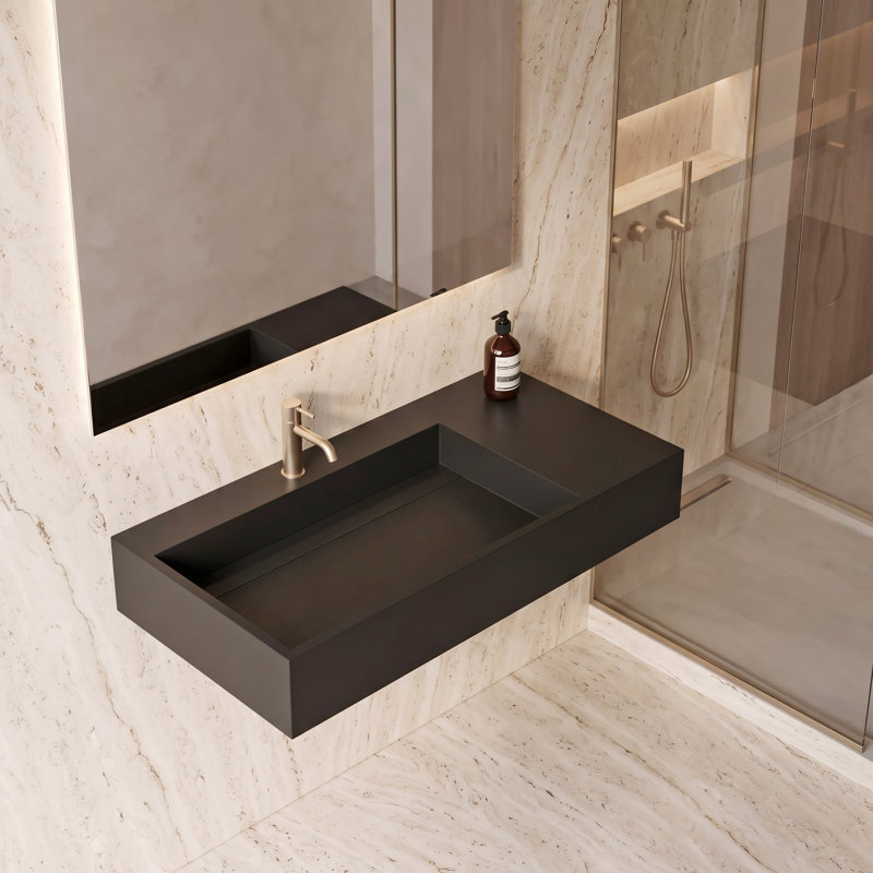 Lavabo de salle de bain mural rectangulaire 36 "avec lavabo gauche et comptoir Juniper - noir, avec trou pour robinet, Noir