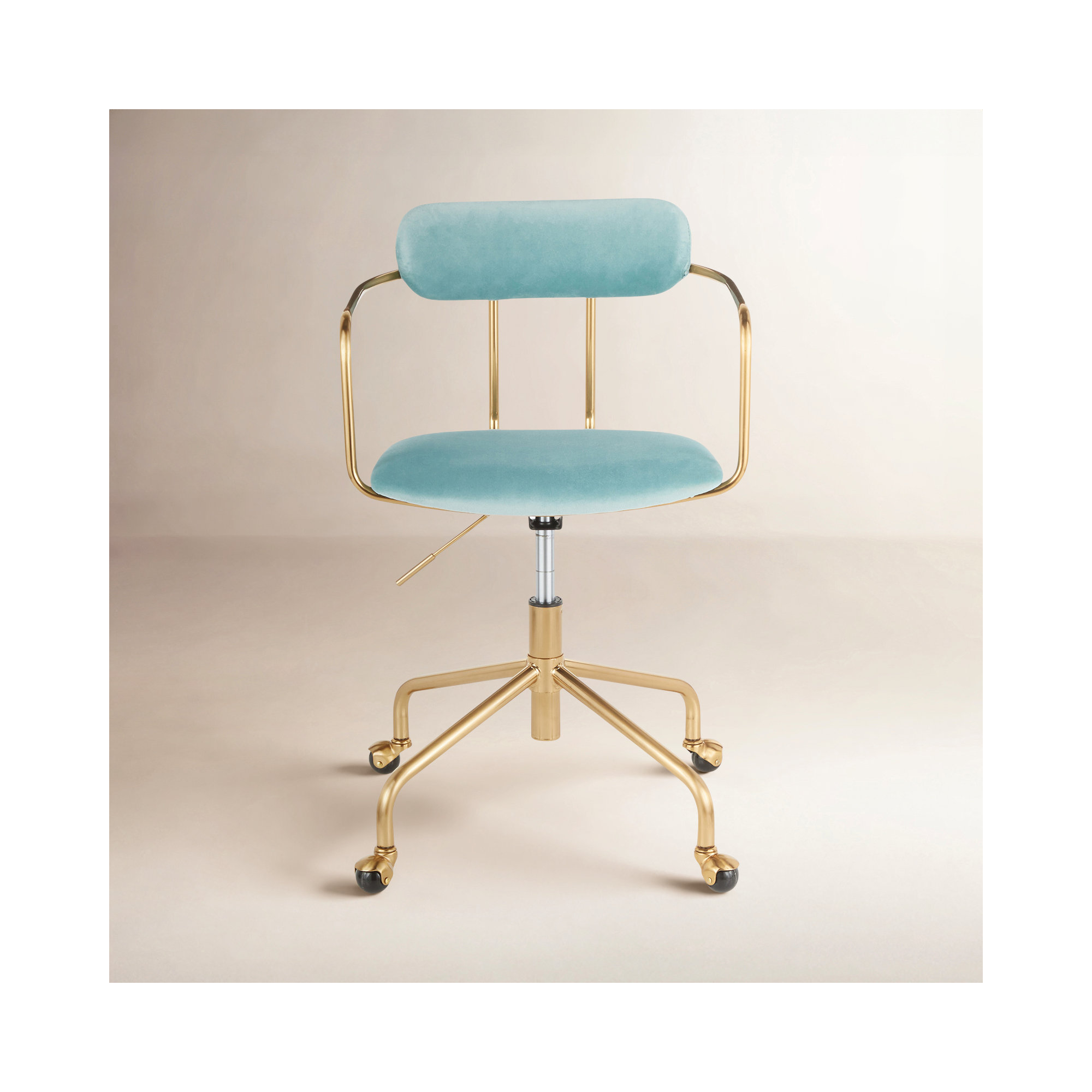 Erma Swivel Office Chair, Light Blue Velvet, Gold