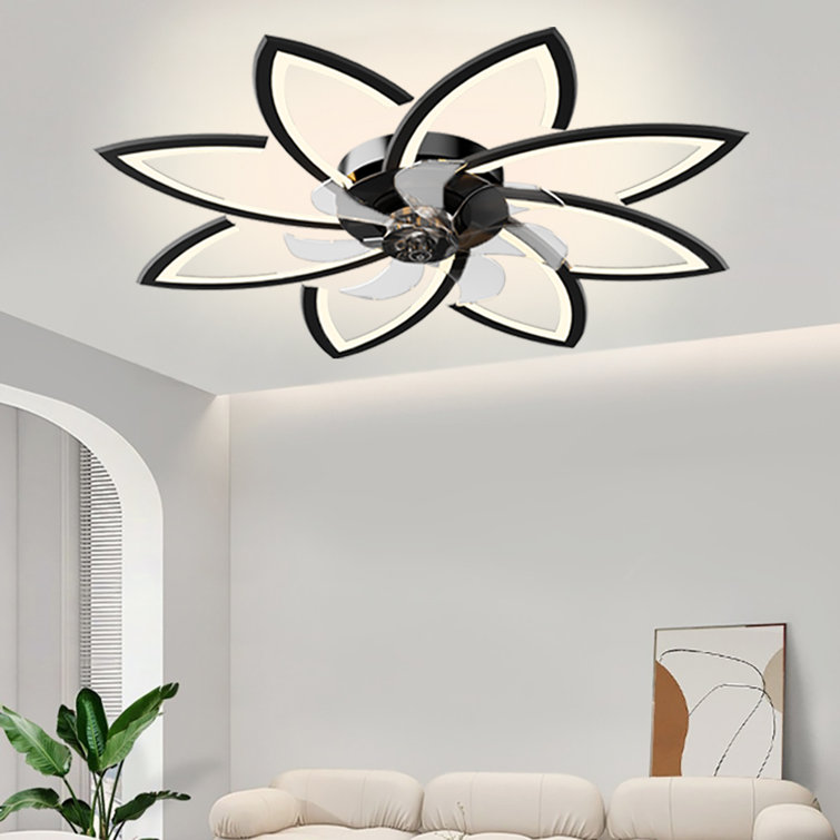 Acea 35.4" Modern Flush Mount Ceiling Fan with LED Light Dimmable 8 - Light Flush Mount with Remote