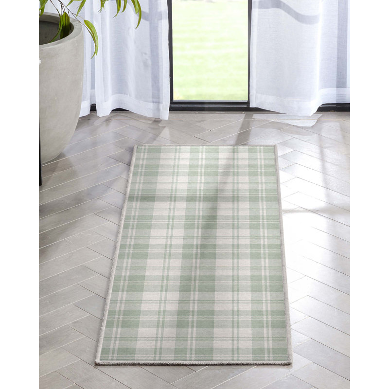 Tapis vert tissé à plat Kehr, Tapis de couloir 2 pi x 5 pi