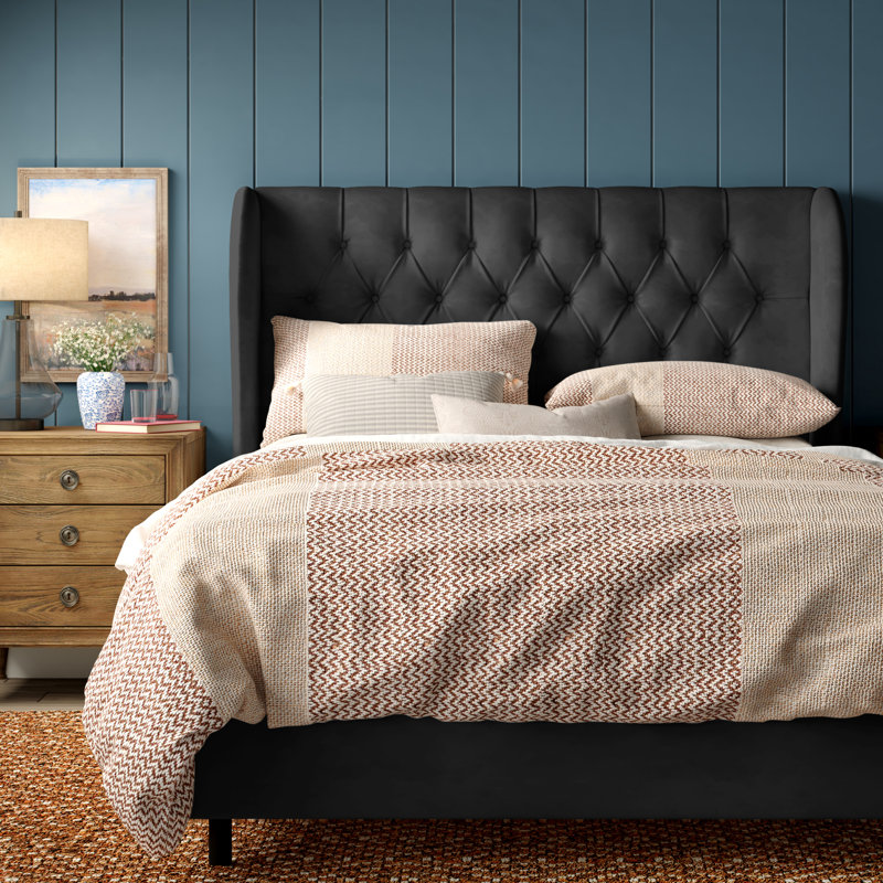 Knaresborough Upholstered Wingback Bed, Queen, Classic Black Performance Velvet