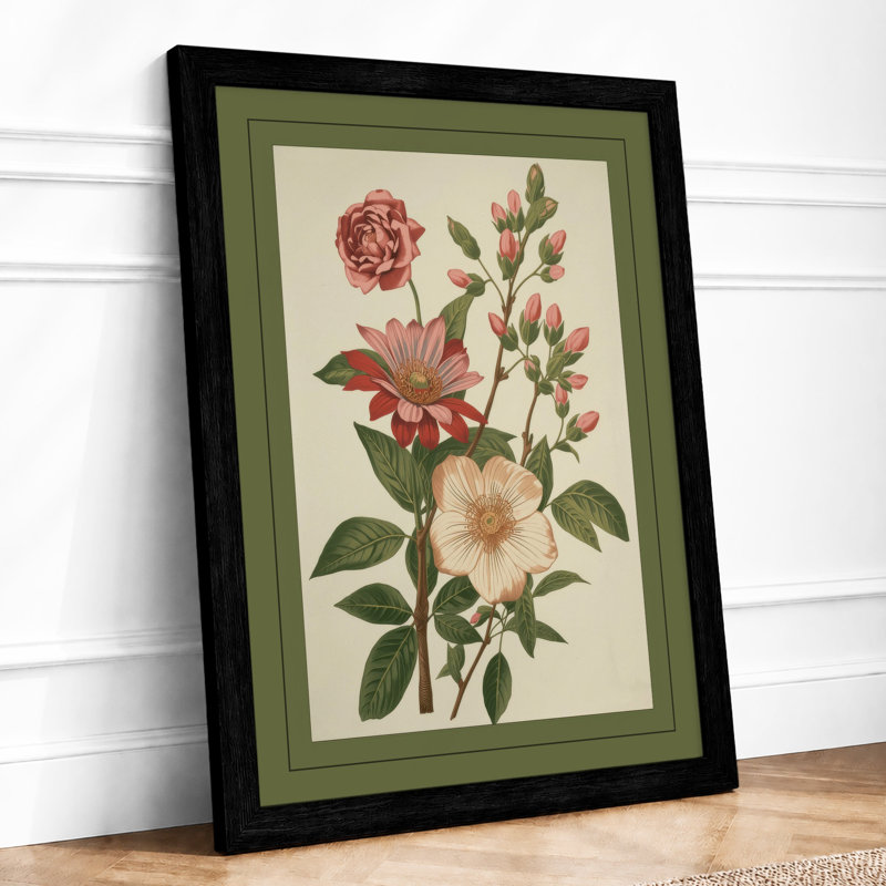Three Blooms Study Botanical - Framed Print, A1 - 84.1 x 59.4 cm, Black