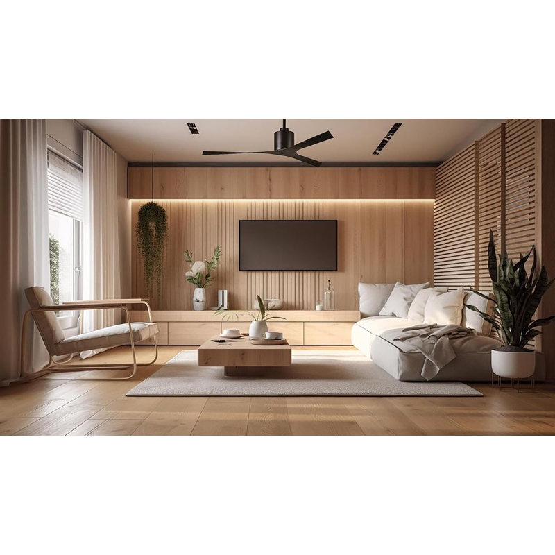 Ventilateur de plafond à 3 pales 56 po avec contrôle mural Molly, Noir mat, Noir mat