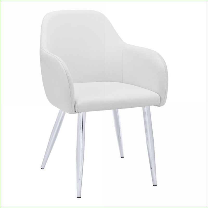Ensemble de 2 chaises d'appoint de salle à manger rembourrées, aspect cuir blanc neige, métal chromé argenté, sièges modernes pour adultes pour la salle à manger de cuisine