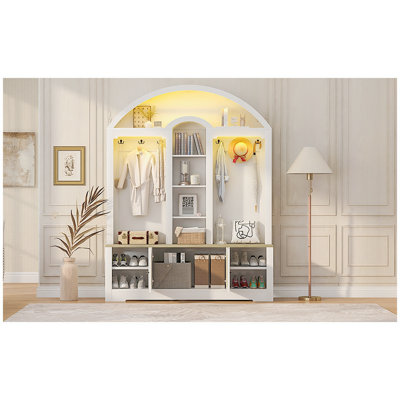 Armoire / garde-robe multifonctionnelle avec porte-chaussures, cintres et crochets. Garde-robe - Une garde-robe est fabriquée en panneau de fibres à densité moyenne robuste avec un design moderne et un rangement pratique