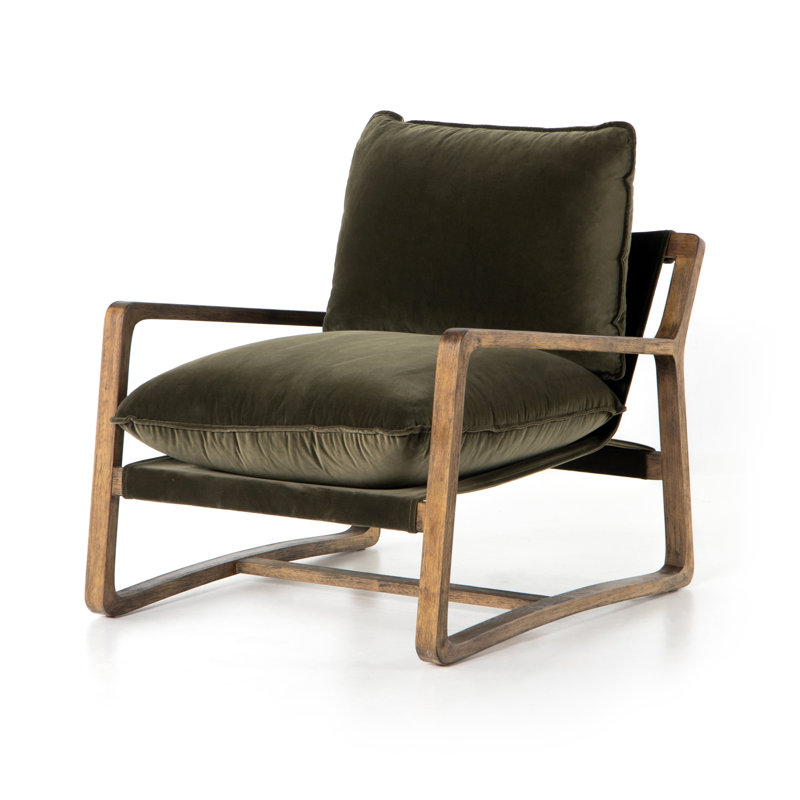 Goldberg Wooden Frame Armchair, Toasted Umber, Surrey Olive Performance Velvet