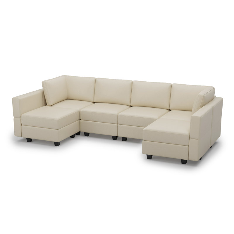 Colusa U Shaped 6-Seat Faux Leather Sofa Storage Couch Modular Sofa Memory Foam Sectional Sofa Black Orange Beige For Livingroom