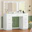Meuble-lavabo de 46 po avec bureau en verre et 9 tiroirs, meuble-lavabo avec grand miroir lumineux et prise de courant, coiffeuse avec 12 lumières à DEL, 3 lumières de couleur réglables, blanc