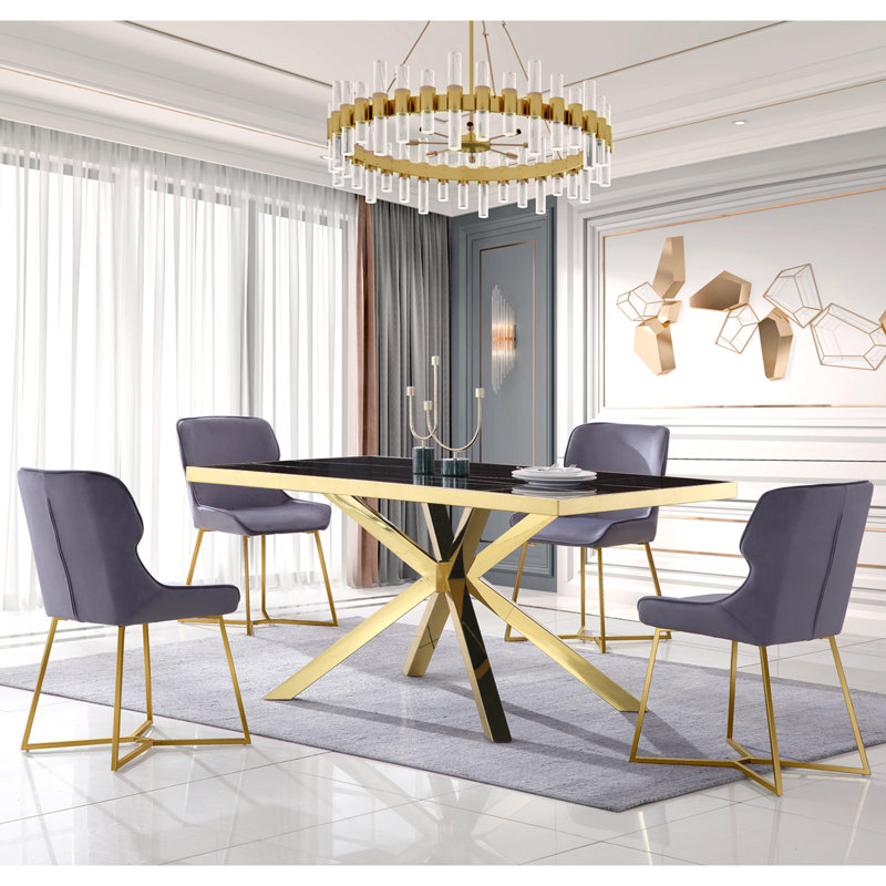 Faux Marble Top Metal Base Dining Table